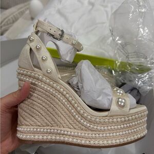 Gianni Bini Cream Wedges with Pearl Details